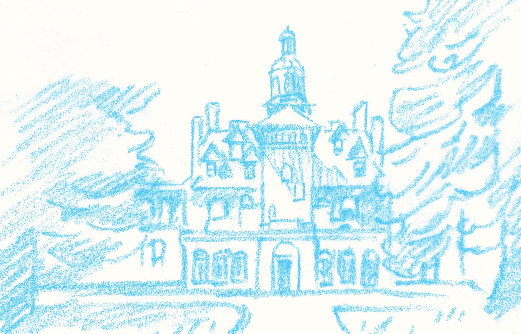 Illustration of Tewksbury Hospital, Old Administration Building, Tewksbury Massachusetts.