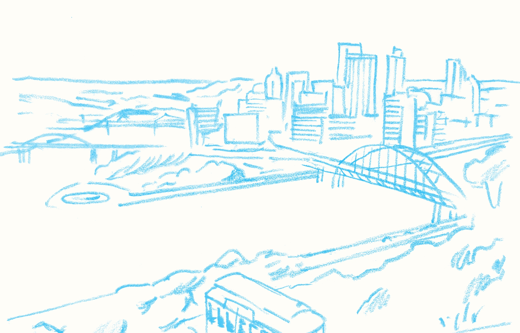 Incline to Downtown Pittsburgh, PA Illustration.