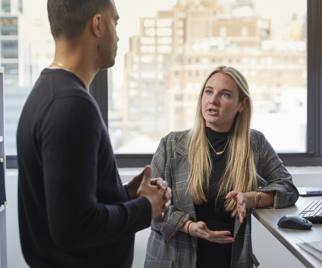 Photo of a man and woman in conversation